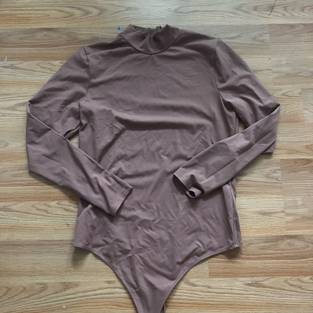 Abercrombie & Fitch Tan High Neck Fitted Bodysuit